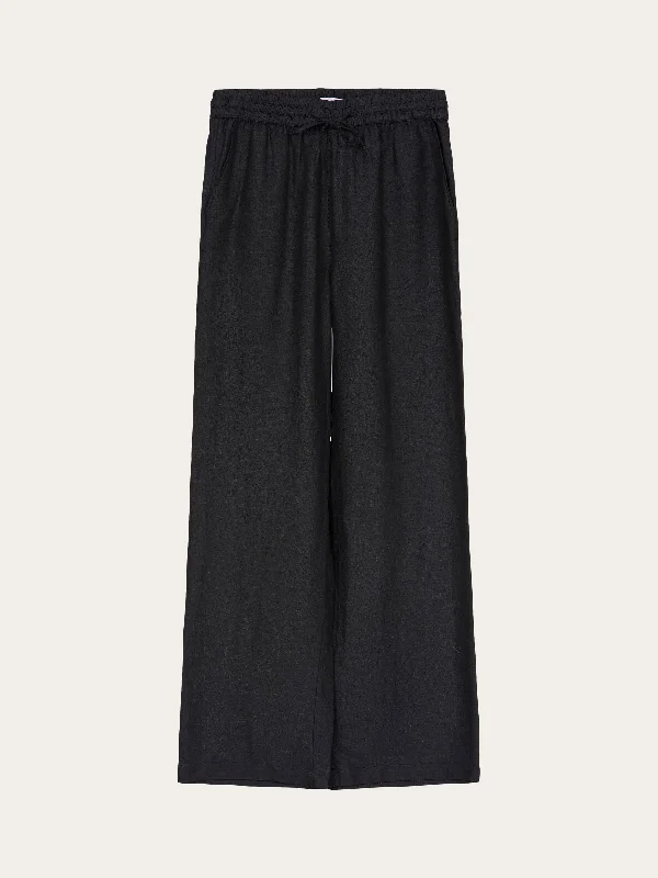 Linen Mix Elastic Waist Pants - Black Jet