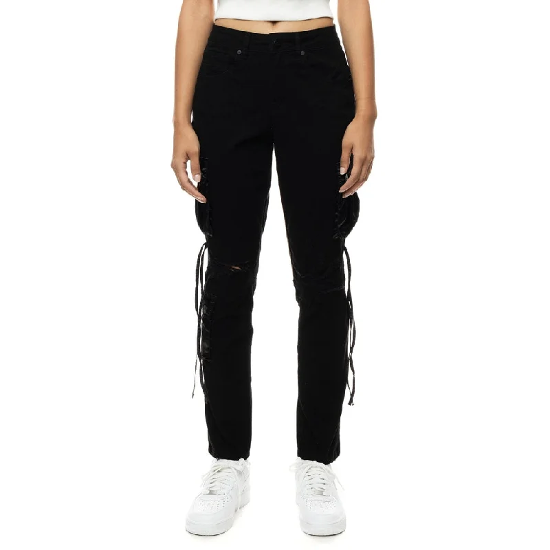 Mixed Media Utility Fashion Twill Pants - Black