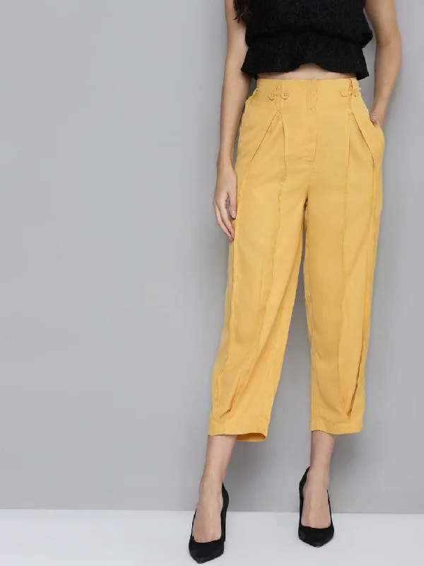 Women Yellow Front Pleat Pants