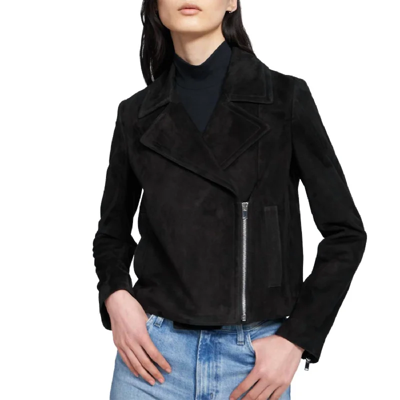 Slim Moto Jacket In Black Suede