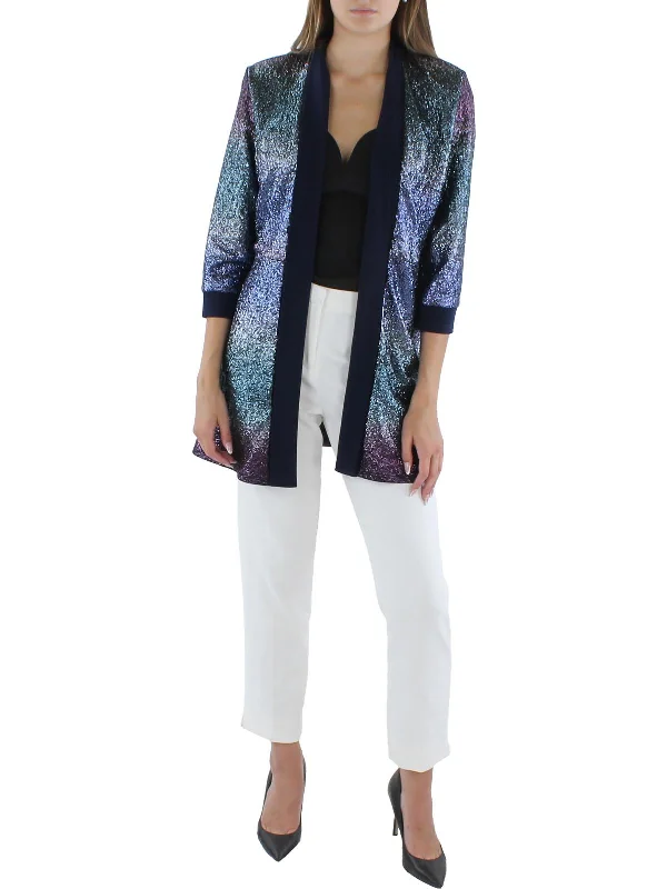 Womens Knit Metallic Duster Blazer