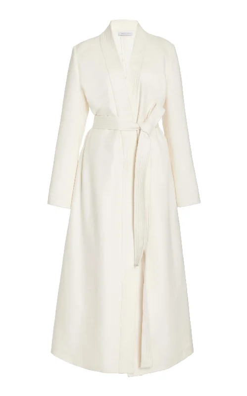 Devon Wrap Coat in Ivory Winter Silk