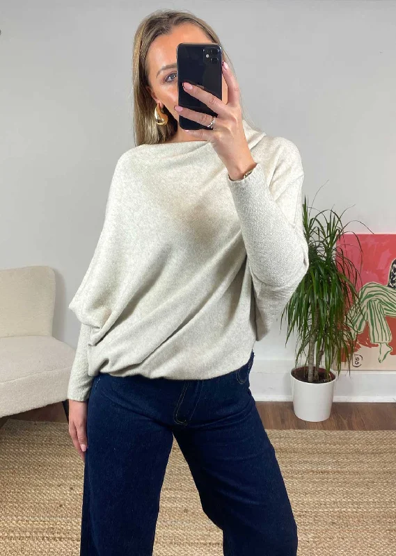 Grace Asymmetric Knit Jumper in Beige