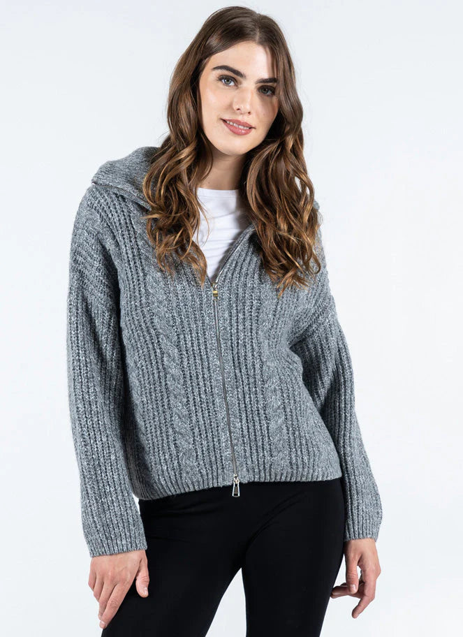 Melange Zip Front Cardigan