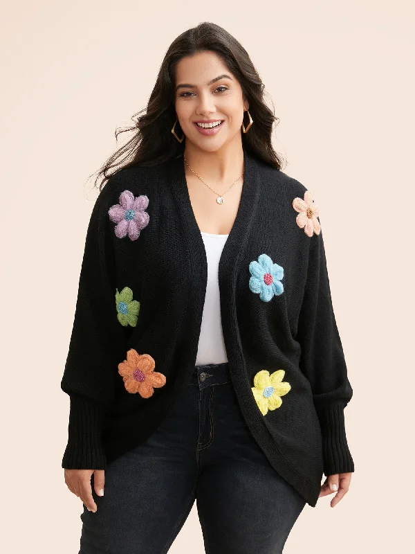 Stereo Flower Design Drop Shoulder Cardigan