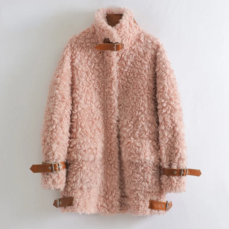 Women's Casual Korean Fashion Wool Fur Long Sleeve Warm Jacket