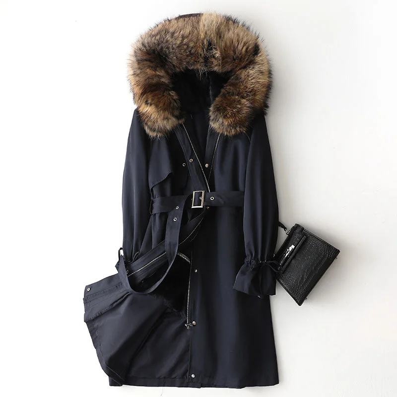 Women's Winter Fur Raccoon Collar Rabbit Liner Fur Warm Coats