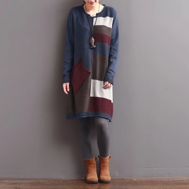 winter blue knit dresses long casual sweaters