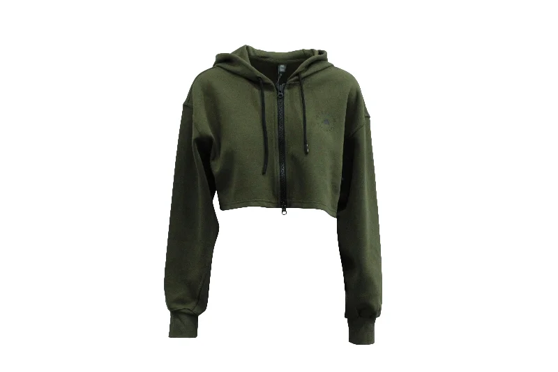 Adidas Stella McCartney Cropped Hoodie Sweater in Green Organic Cotton