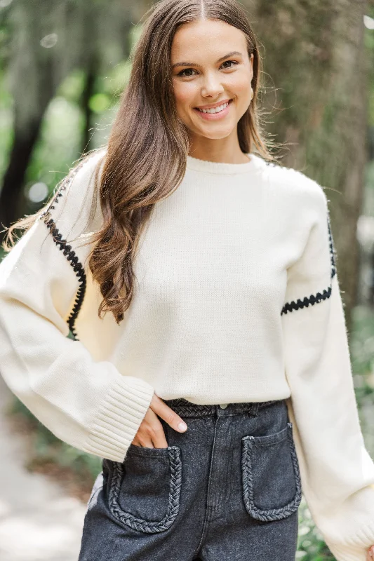 Before You Know It Cream White Contrast Stitch Sweater