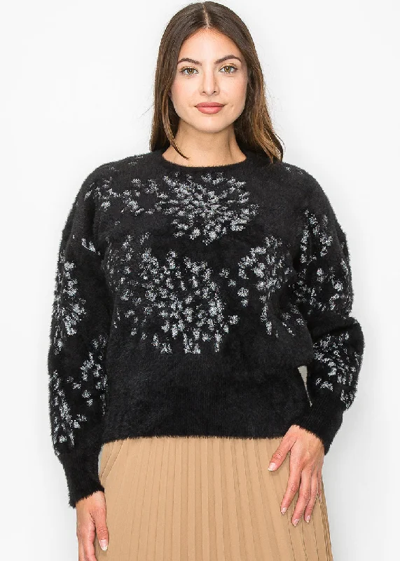 Black Fuzzy Sweater with Silver Accents