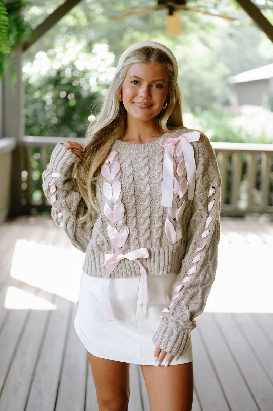 Braided Ribbon Sweater-Taupe