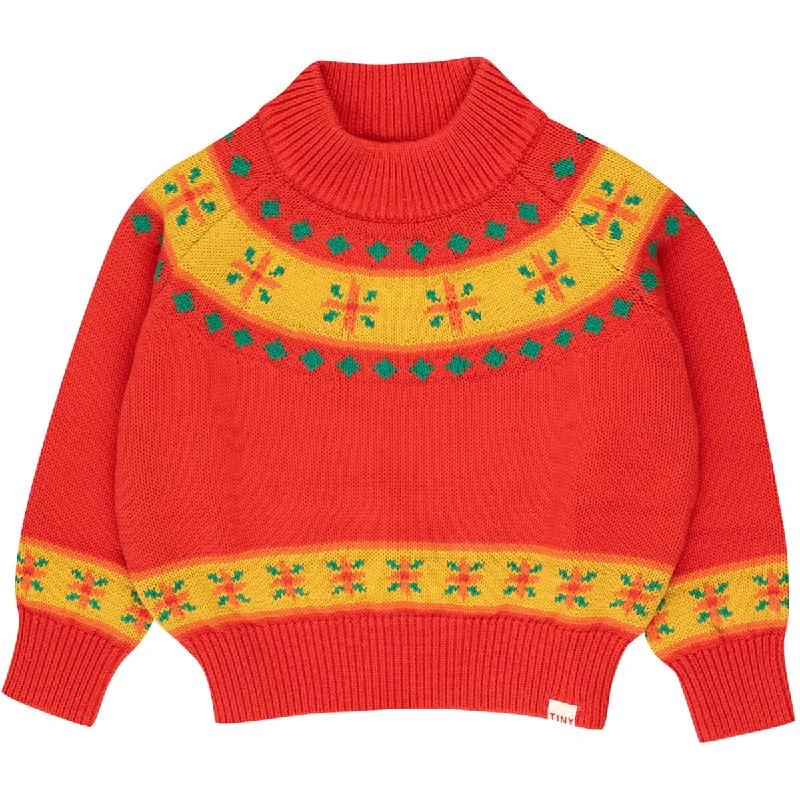 Folky Mockneck Sweater in Deep Red by Tinycottons - Last Ones In Stock - 3-6 Years