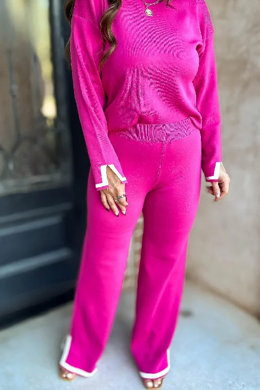 Fuchsia Contrast Detail Sweater Pants