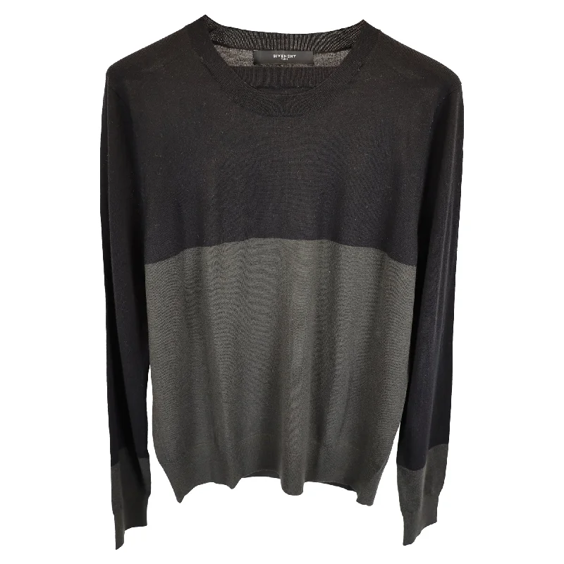 Givenchy Two-Toned Crewneck Sweater in Black and Grey Wool