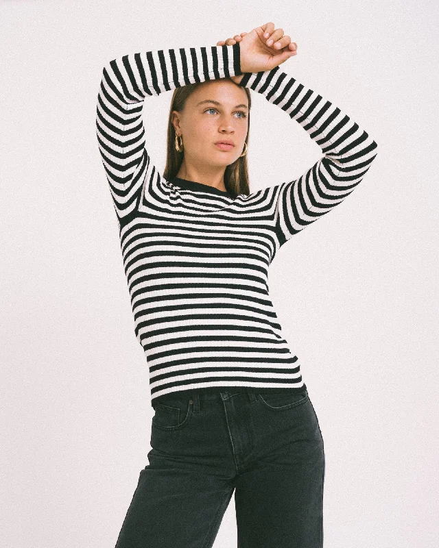 Jodi Tight Crew Neck Knit Black Stripes