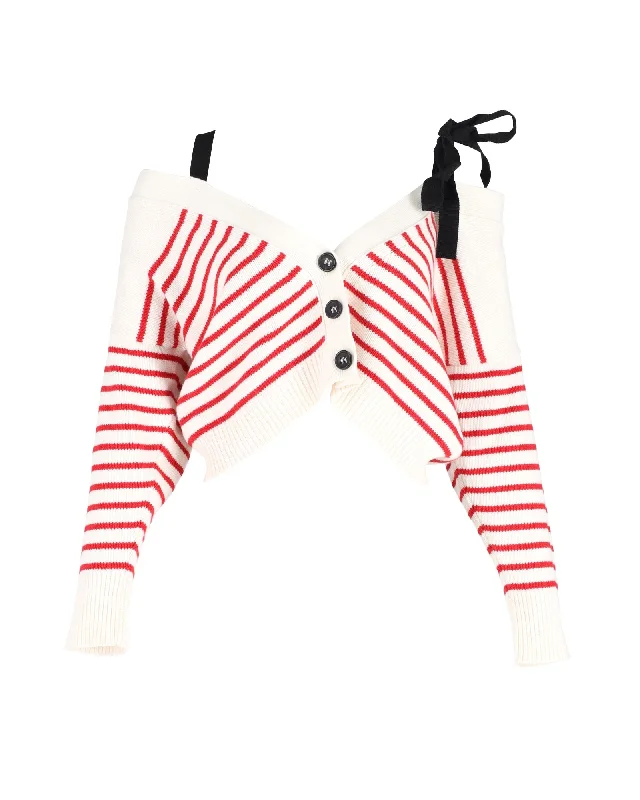 Red Valentino Cropped Knit Cardigan In White Wool