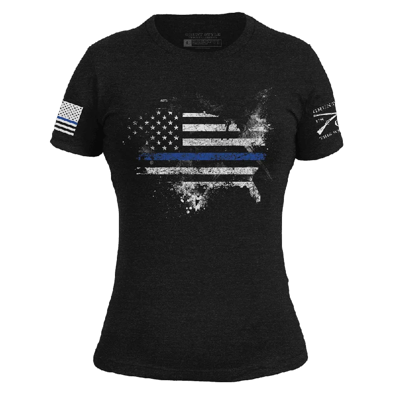 Women's Blue Line American Acid Slim Fit T-Shirt - Black