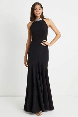 Black Embellished Halterneck Maxi Dress