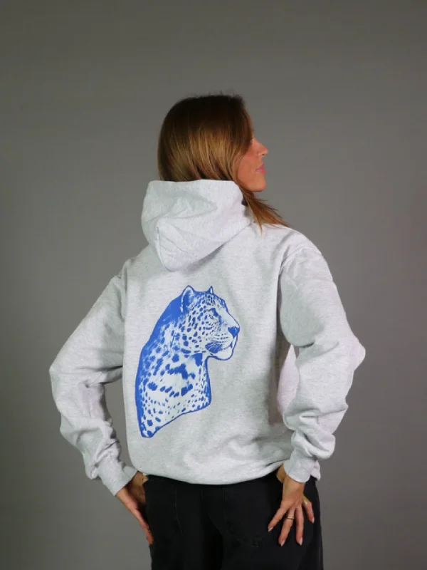 BLUE LEOPARD HOODIE (rygprint) - GRÅ