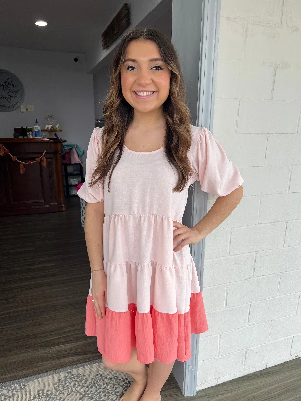 Blush & coral tiered dress