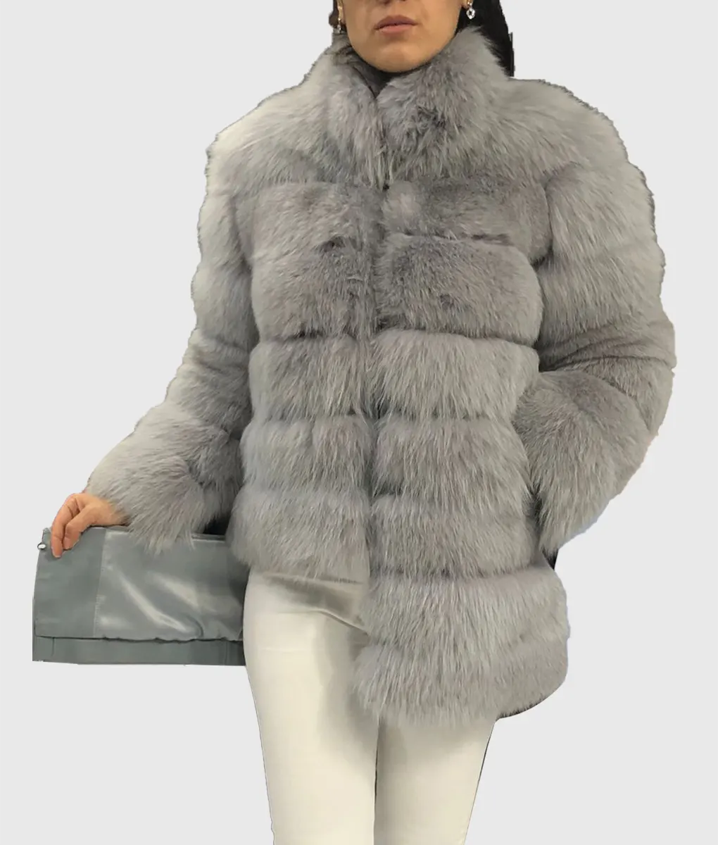 Christina Women Grey Fox Fur Coat