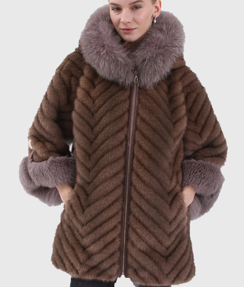 Degi Women Brown Hooded Long Fox Fur Coat