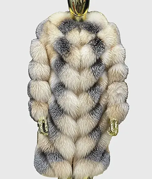 Elsa Women Brown & Grey Long Fox Fur Coat