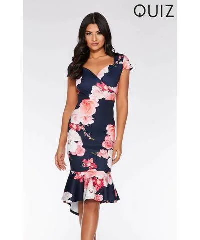 Floral Fish Tail Dress Navy