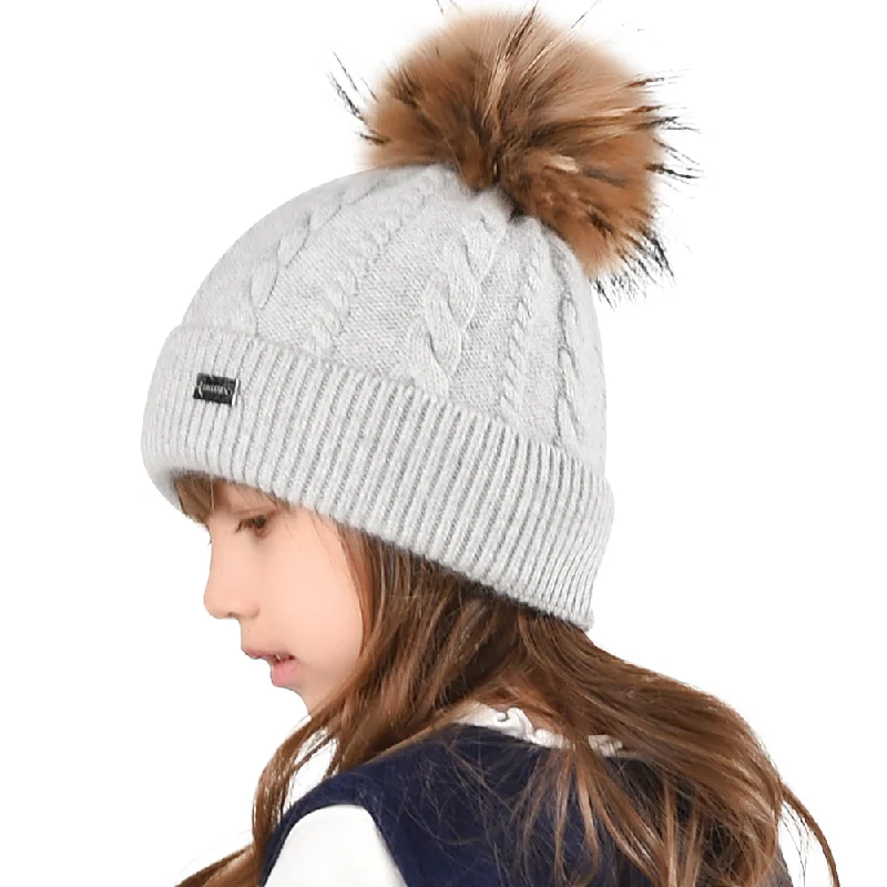 FURTALK Winter child Real Fur Pom Pom Hat Twist Drop Shipping CH004