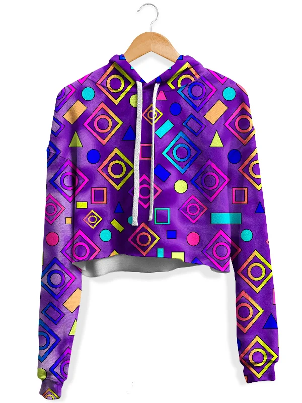 Geometric On Purple Fleece Crop Hoodie