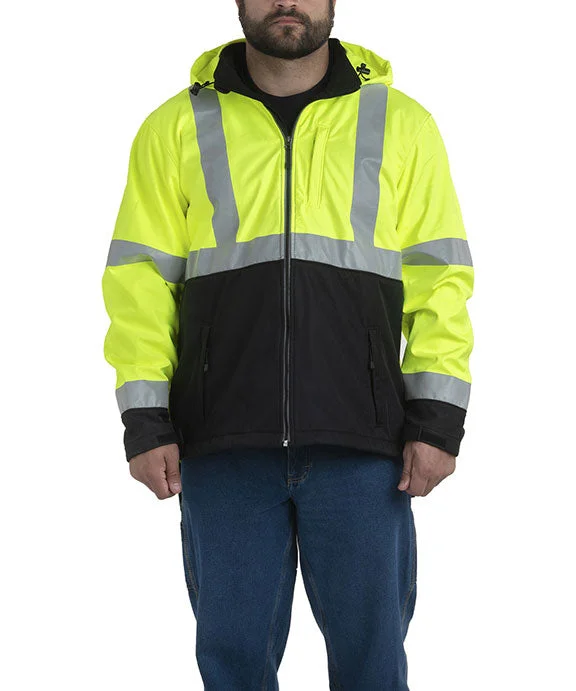 HVJS206 - Berne Mens Hi-Vis Class 3 Hooded Softshell Jacket | Yellow