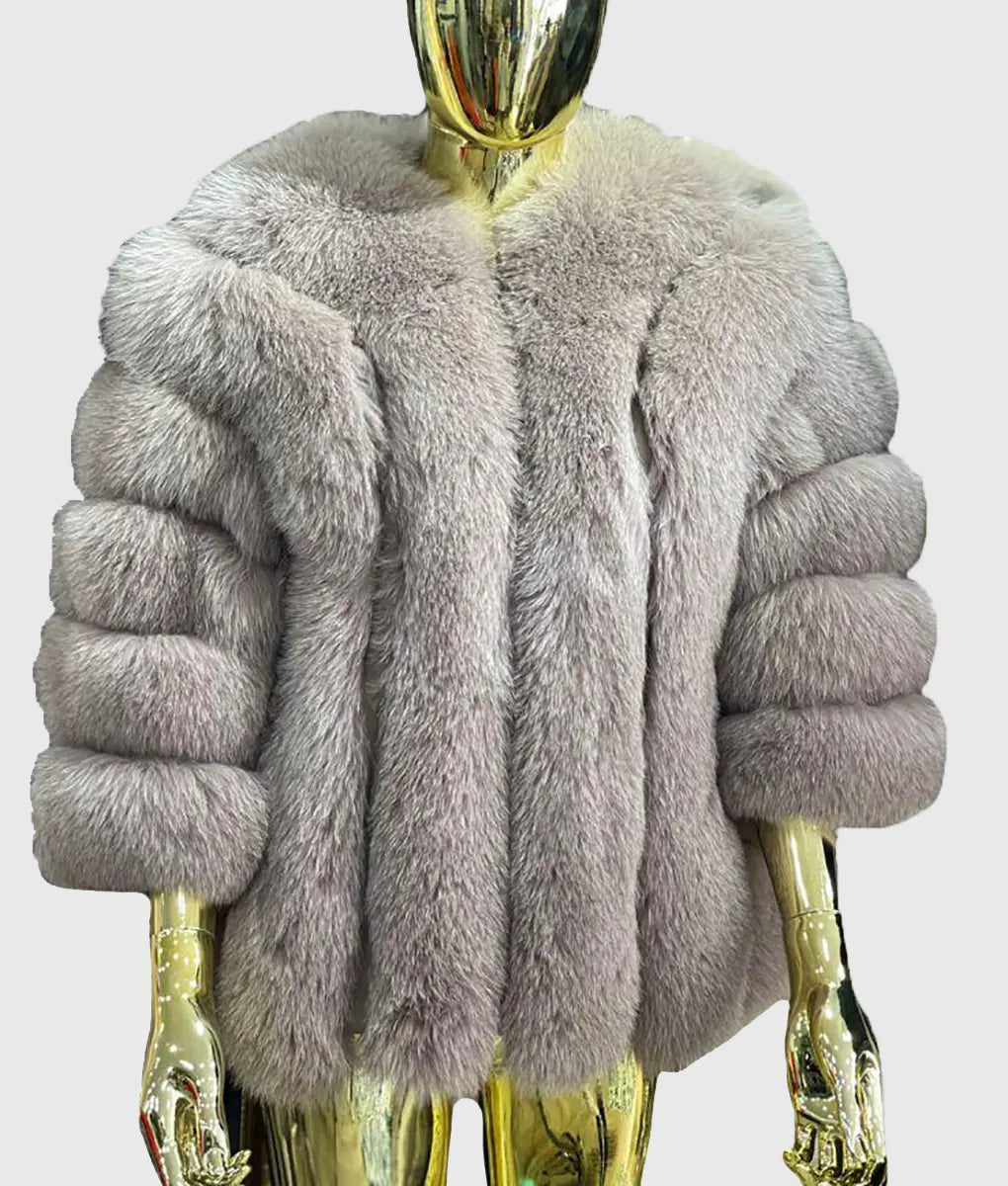 Jereome Women Grey Fox Fur Coat