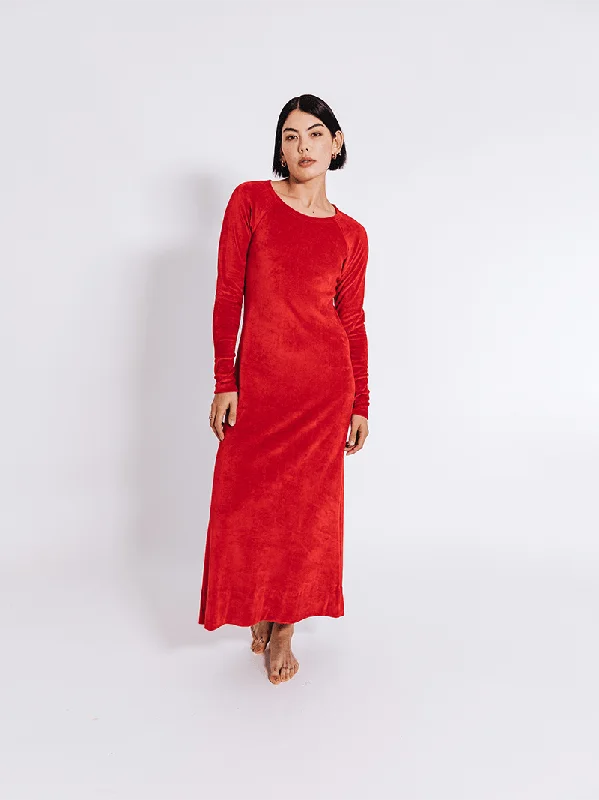 Organic Vegan Velour Dress | Scarlet Red