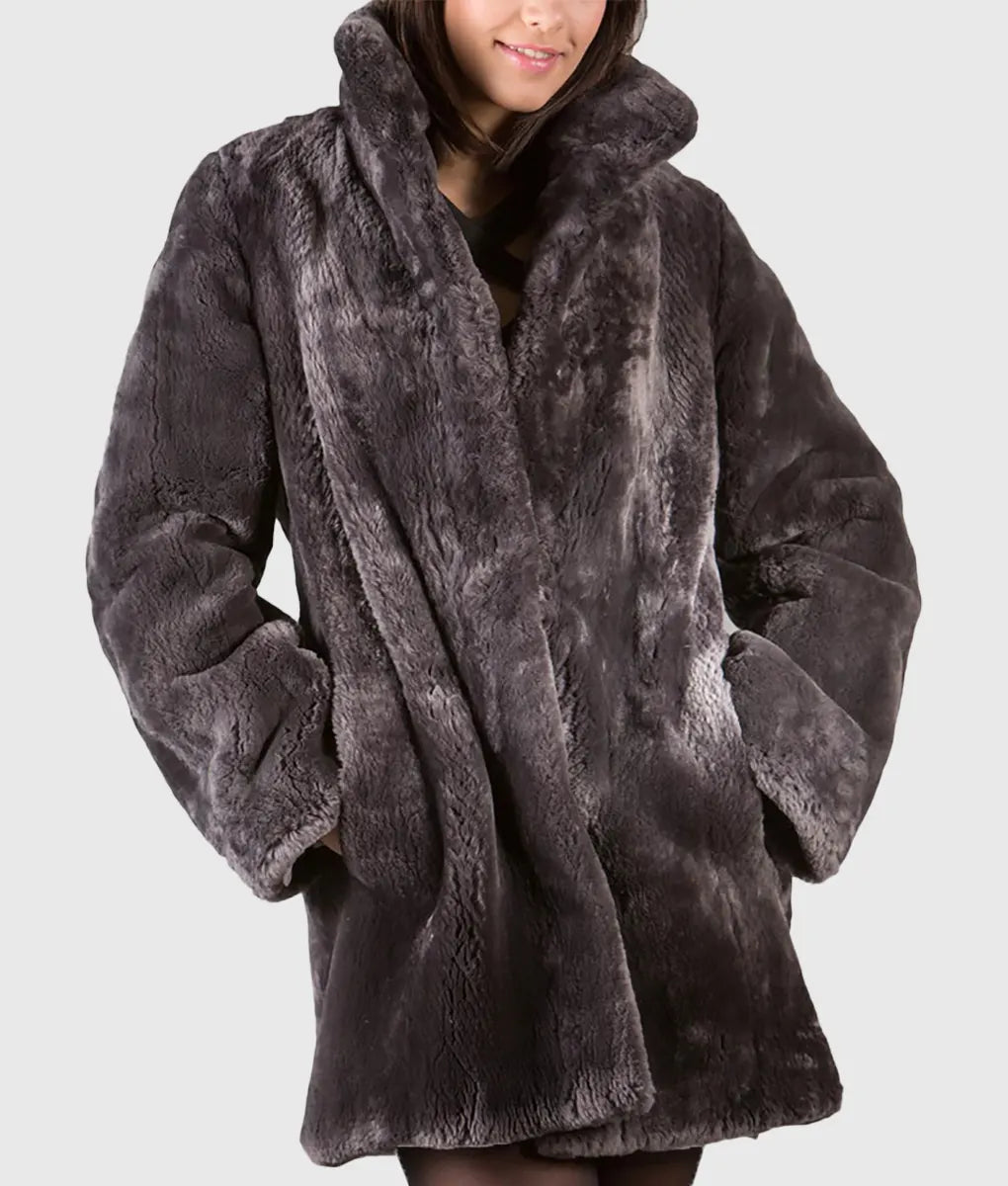 Kelli Women Grey Sheared Beaver Fur Coat