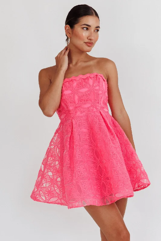 Kesenia Strapless Embroidered Mini Dress Hot Pink