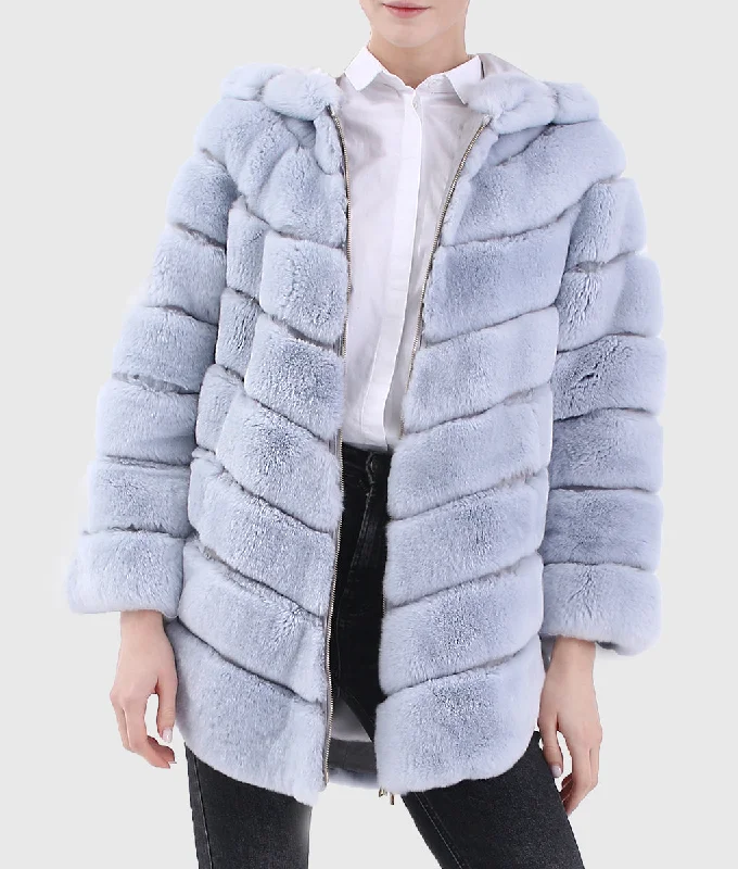 Lavendar Trimmed Shearling Coat with Hood