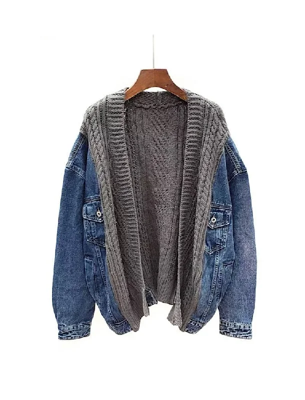 Long Sleeve Knit Blue Denim Jacket