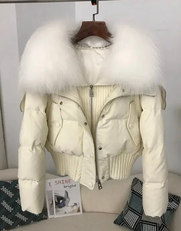 Luxe Warmth: Short women's duck down jacket with Natural fur - Stylish Winter Comfort