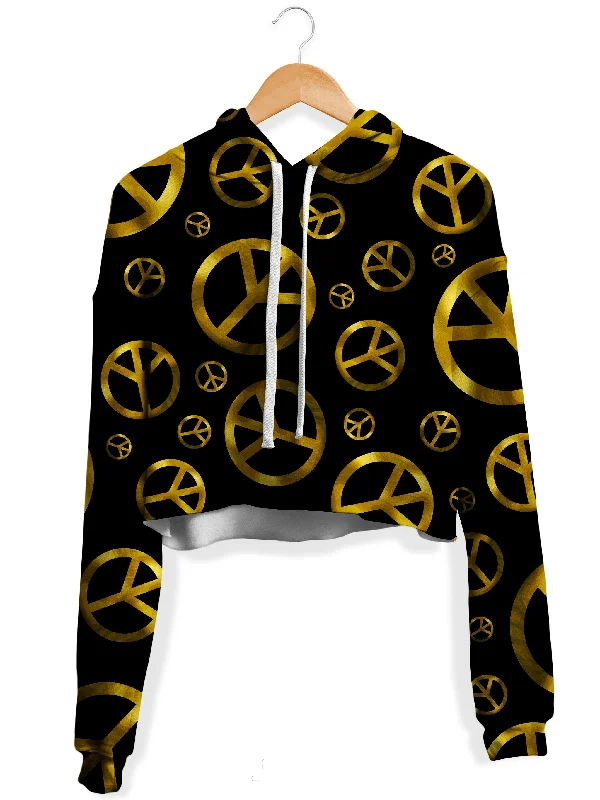 Peace Sign Gold Fleece Crop Hoodie