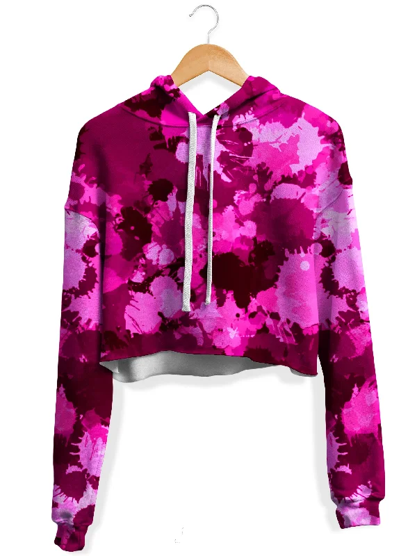 Pink Berry Paint Splatter Fleece Crop Hoodie