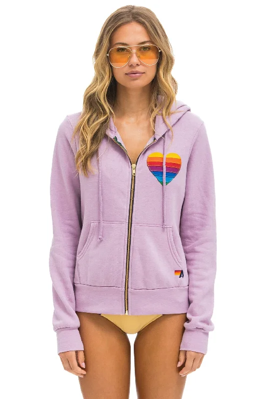 RAINBOW HEART STITCH ZIP HOODIE - MAUVE