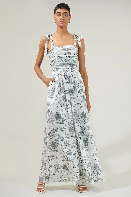 Renzo Toile Strap Tie Jumpsuit