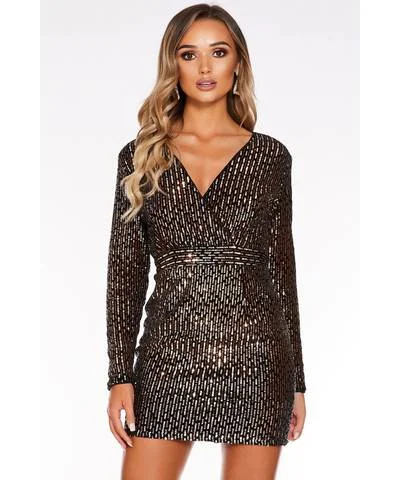 Sam Faiers Sequin Wrap Front Long Sleeve Bodycon Dress