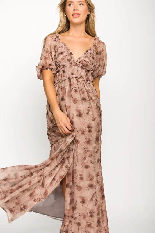 Scottie Watercolor Maxi Dress in Taupe Floral