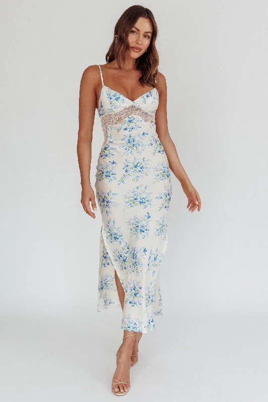 Seraphim Floral Lace Maxi Dress Blue Cream