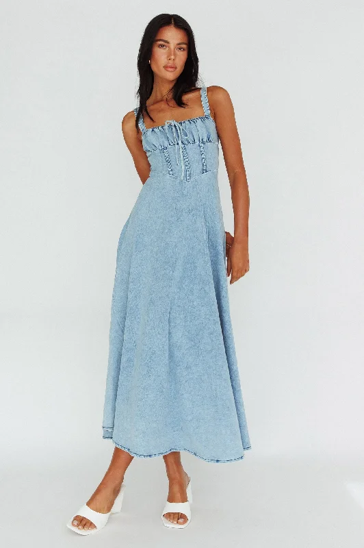 Sweet Pea Tied Bust Maxi Dress Denim Blue