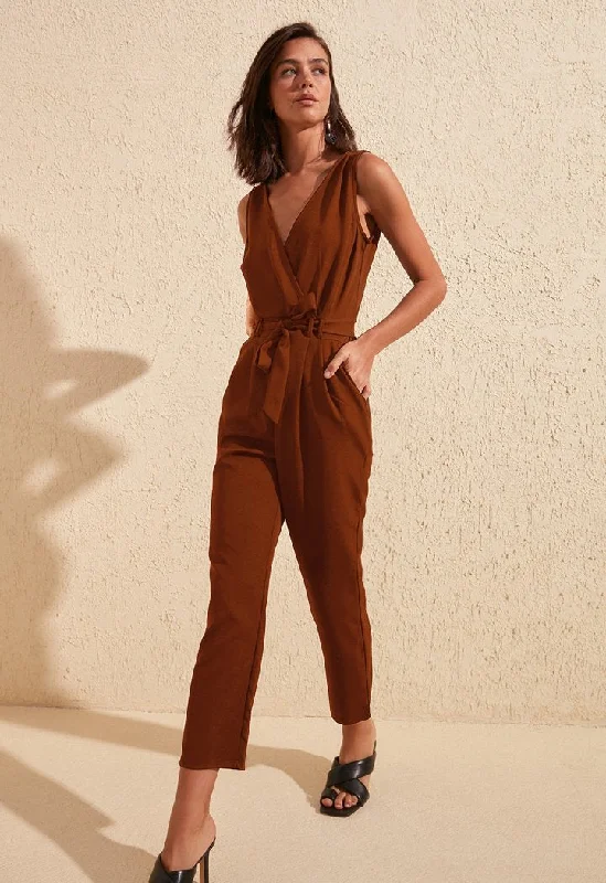 V-Neck Belted Jumpsuit 