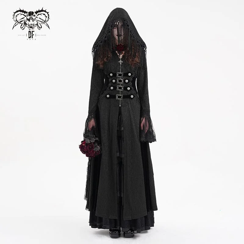 Women's Gothic Buckle-up Tassels Jacket with Hood