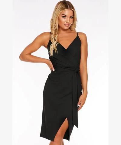 Wrap Tie Waist Dress Black